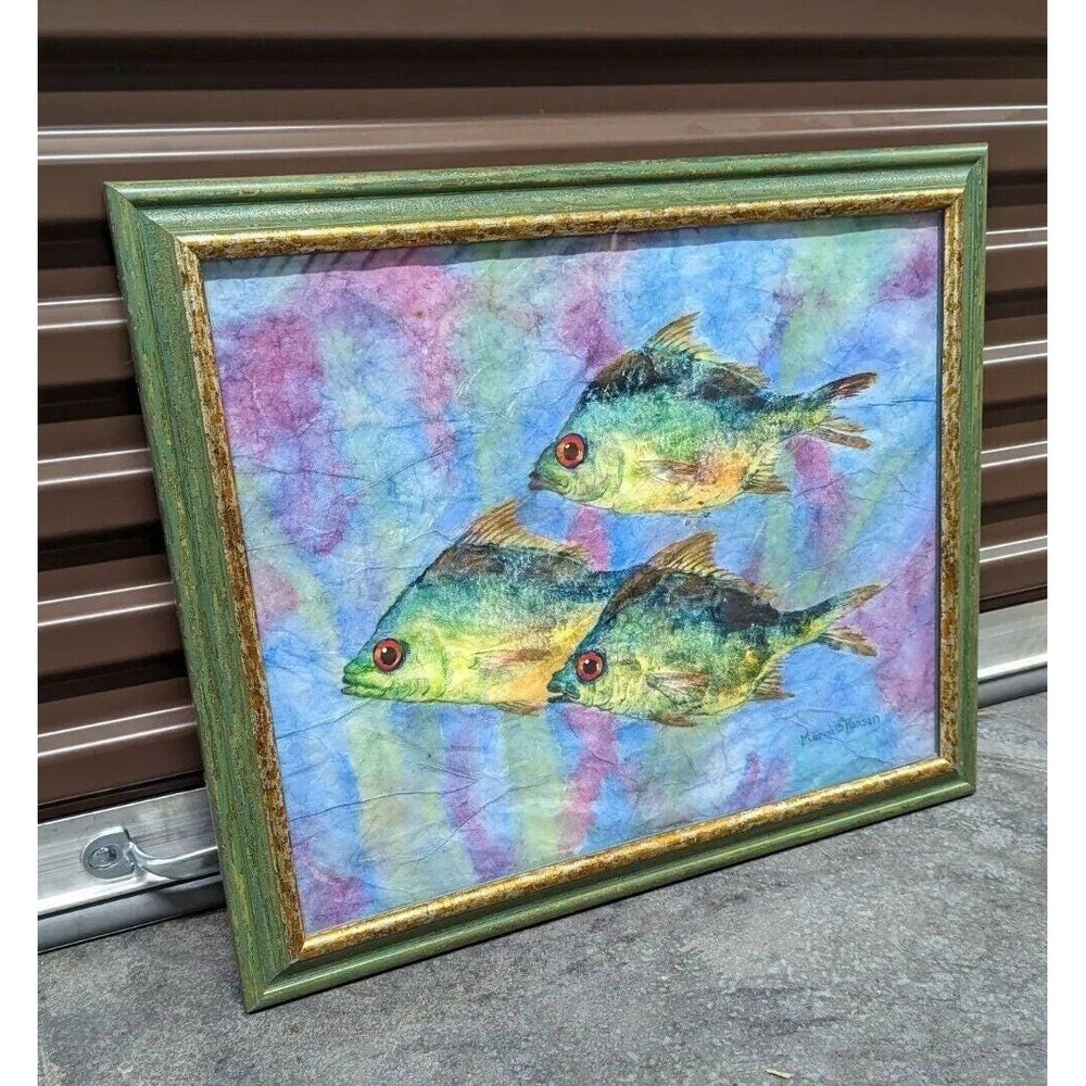 Marcia B Hansen Handpainted Florida‎ Snapper Pastel Art Framed Signed 15x12
